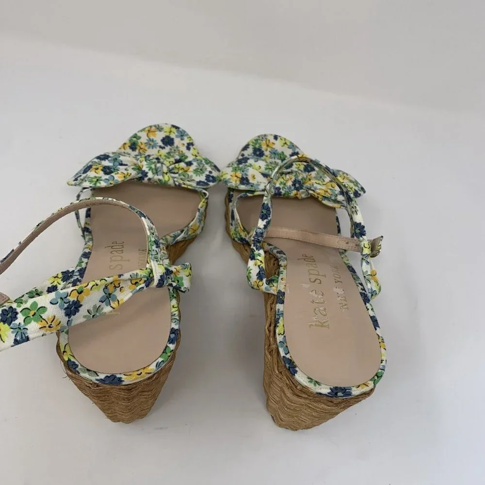 Kate Spade Patio Platform Wedge Sandals Women's 9.5 Floral Medley Parchment 0508